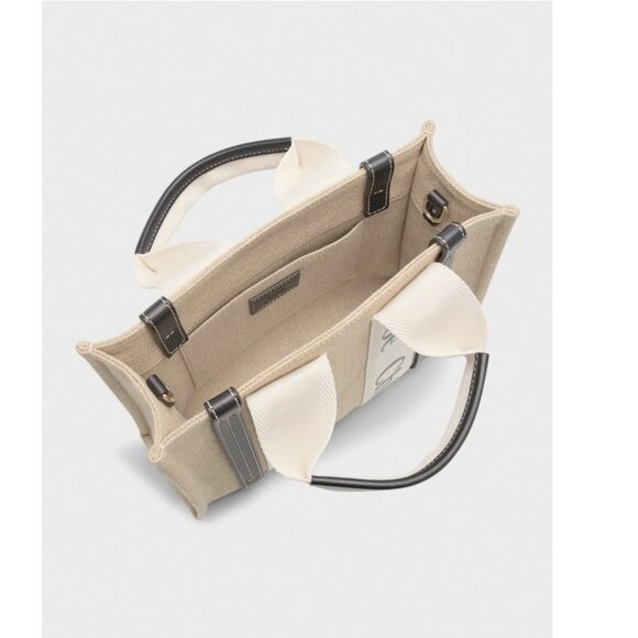 Chloe Woody Small Tote Bag in Linen with Crossbody Strap - Picture 4 of 8